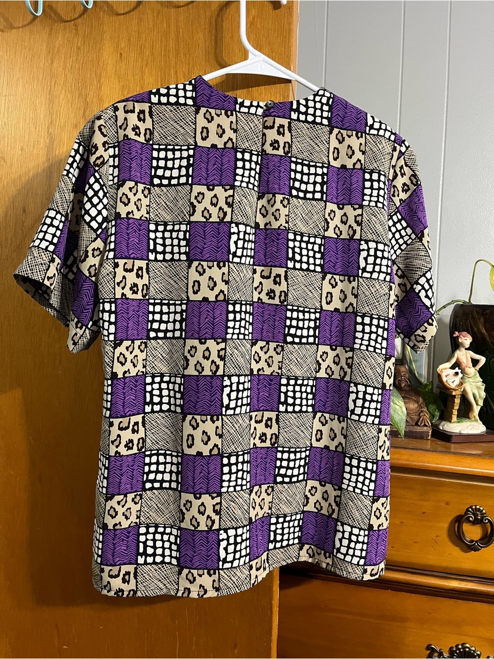 Vintage Notations Purple Leopard Snake Print Silk Short Sleeve Blouse Petite M - Picture 7 of 8